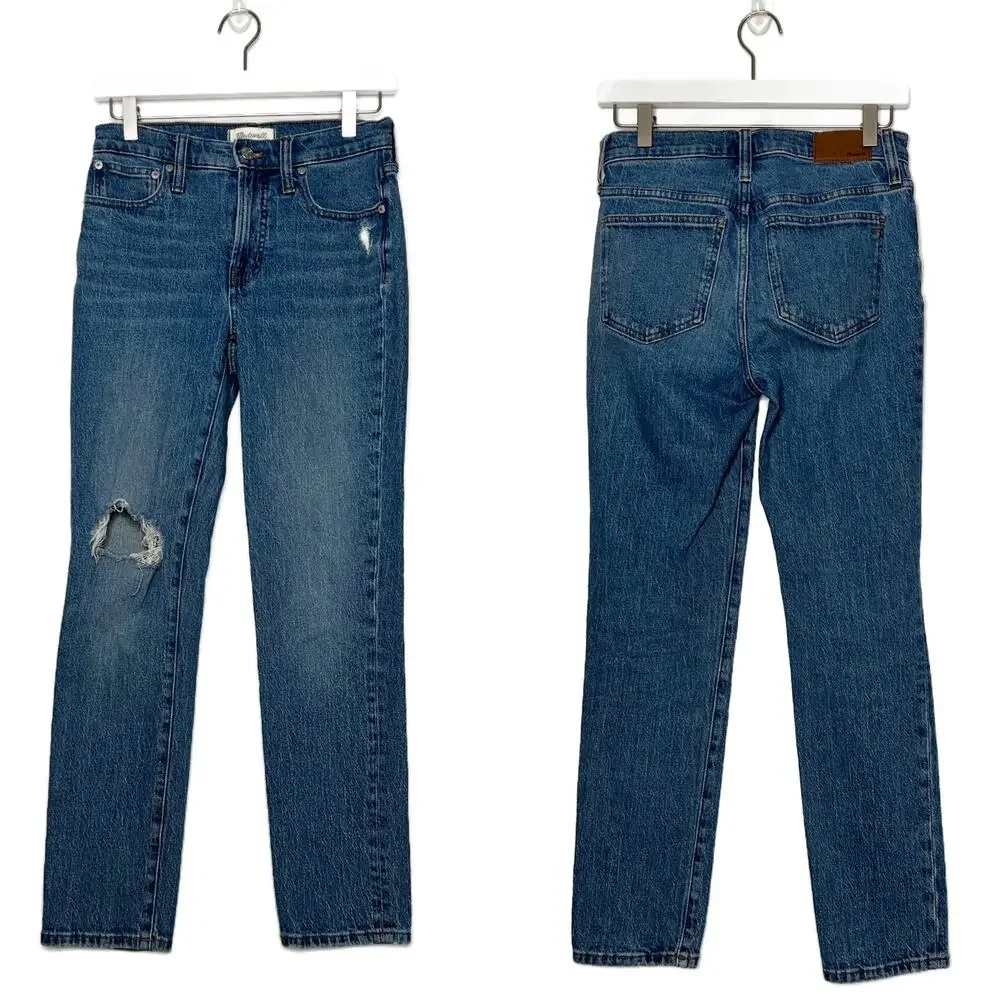 Madewell Mid-Rise Perfect Vintage Ripped Knee Jeans Ainsdale Wash sz 24